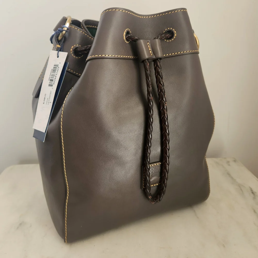 NWT Dooney & Bourke Charcoal Hattie Drawstring Florentine Bucket Bag - Picture 2 of 14